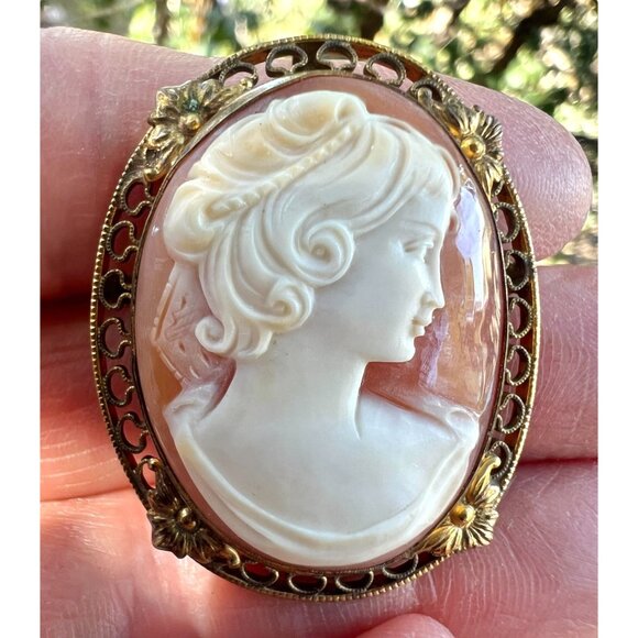 Antique Victorian Cameo Brooch/Pendant Carved Shell Bowed Large - Picture 2 of 14